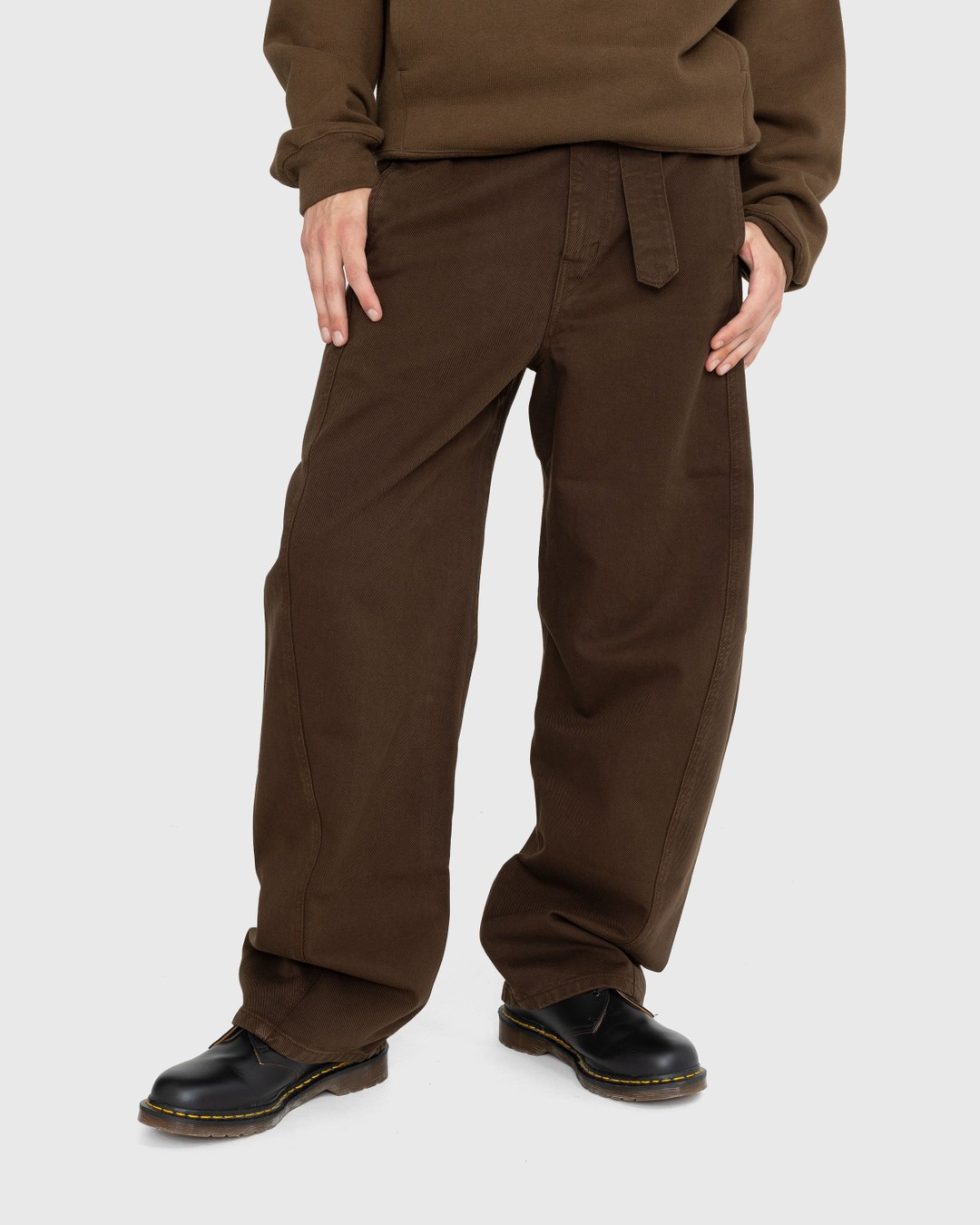 Twisted belted cotton pants in green - Lemaire