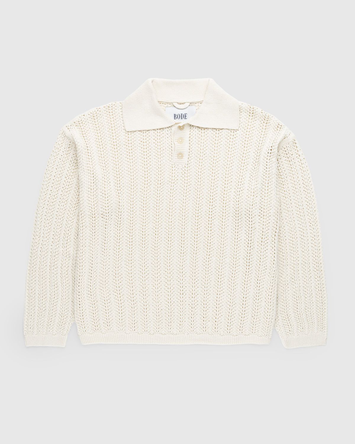 Bode – Pointelle Polo Longsleeve Cream - Shirts - Beige - Image 1