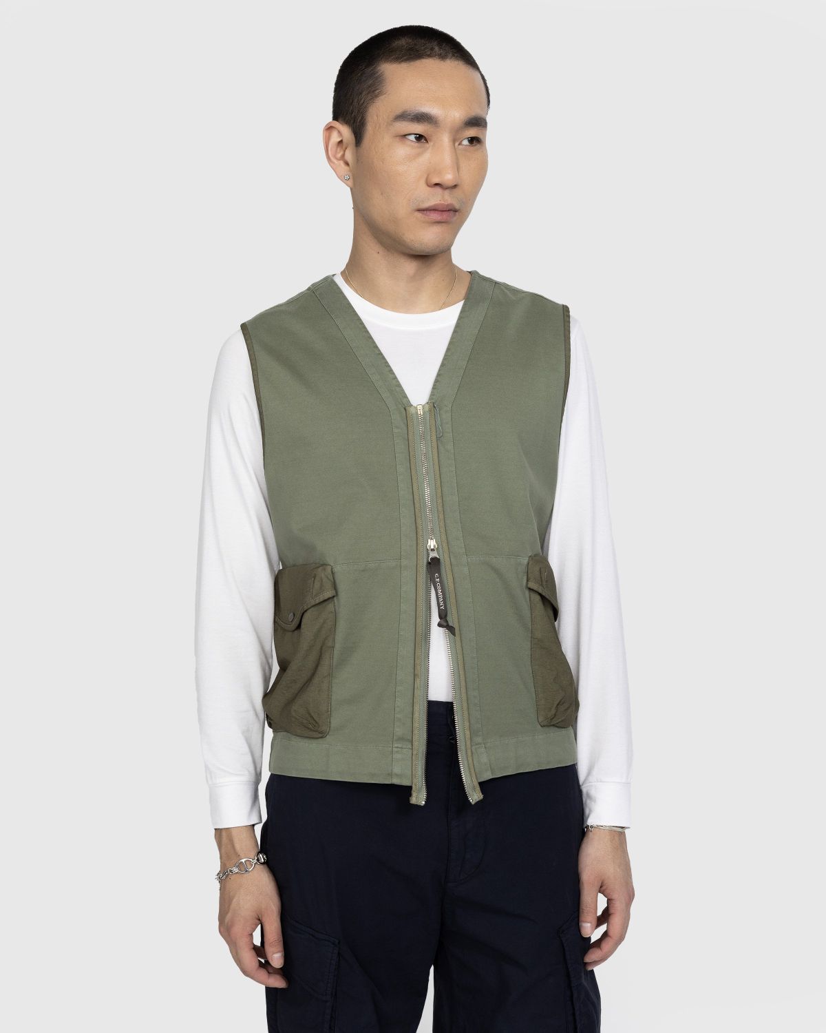 C.P. Company – Mercerized Heavy Jersey Mixed Zipped Vest Green - Outerwear - Green - Image 2