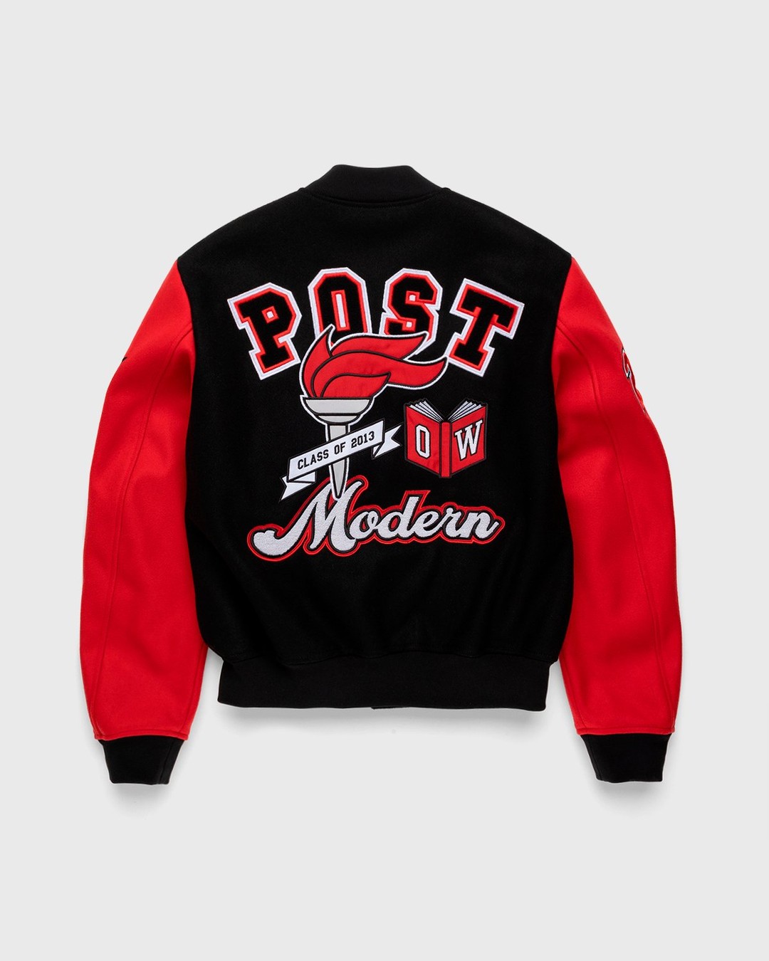 Red off clearance white varsity jacket