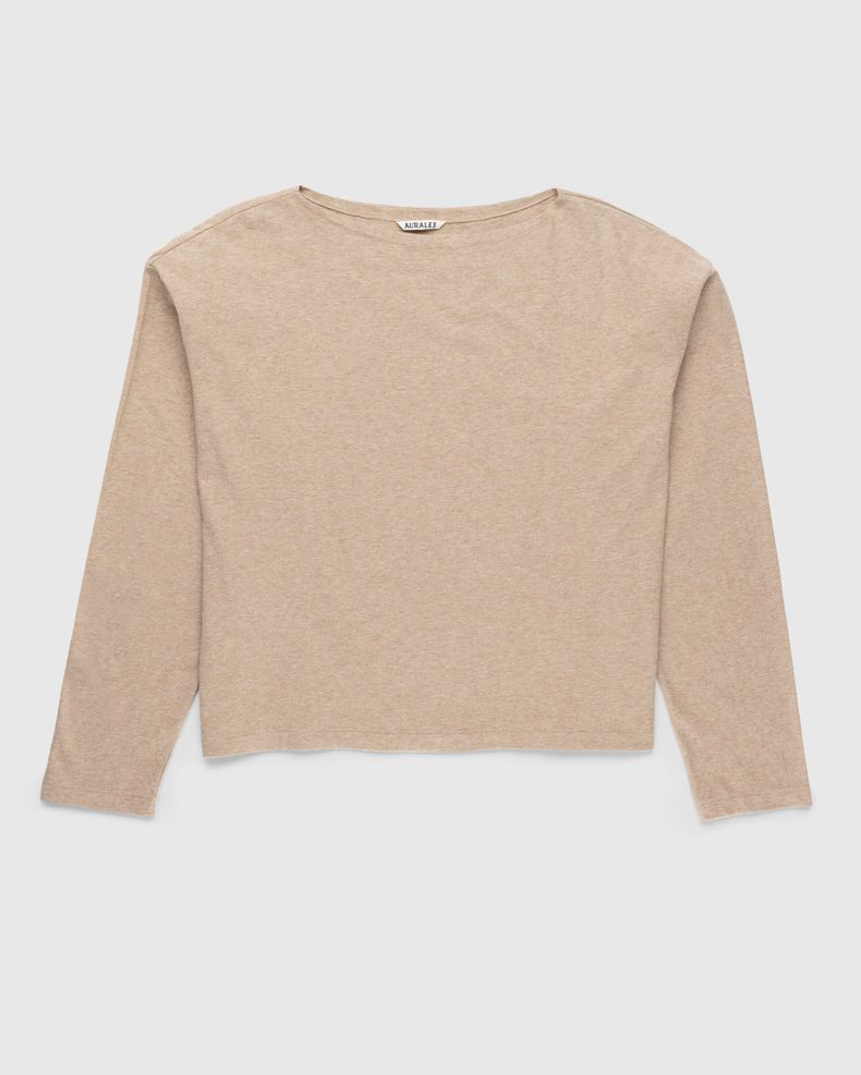 Auralee – Hard Twist Cotton Cashmere Boat Neck Longsleeve Tee Beige