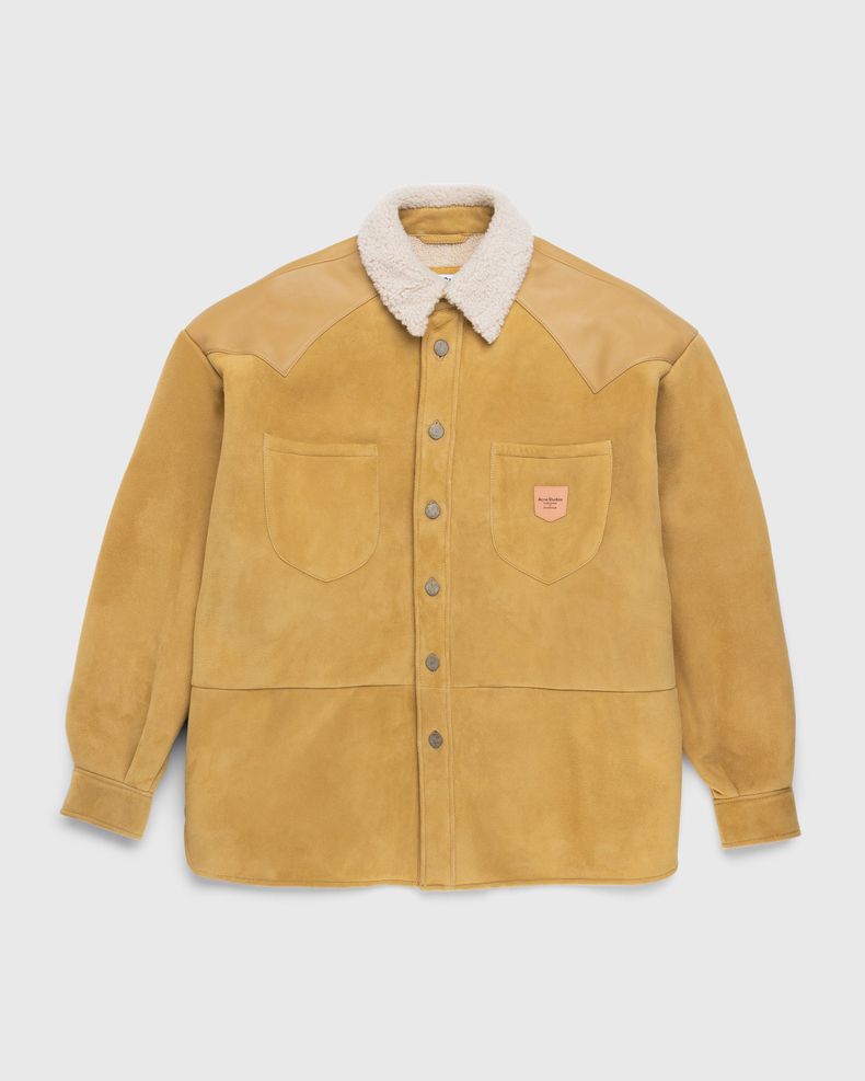 Acne Studios – Suede Leather Shearling Overshirt Straw Yellow