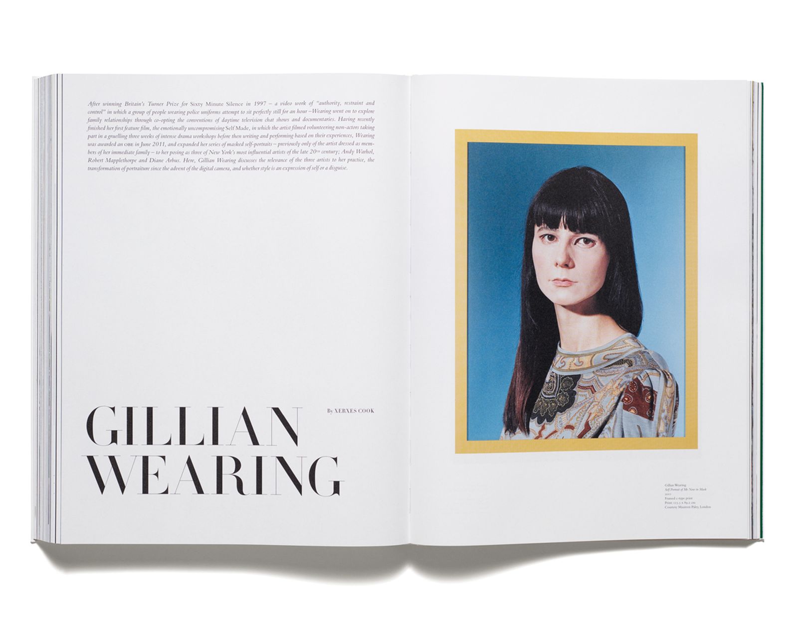 GILLIAN WEARING - Gillian Wearing interviewed by Xerxes Cook for 'Acne Paper'
issue 13, 2012. Art work by Gillian Wearing.