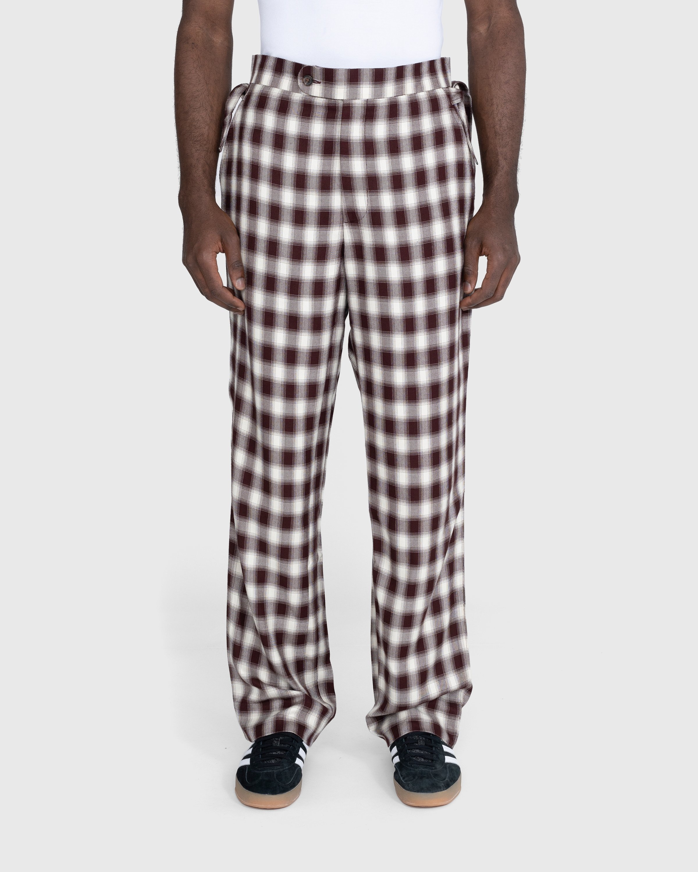 Bode – Shadow Plaid Side-Tie Trousers Brown - Pants - Brown - Image 2