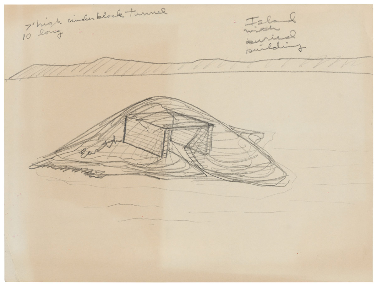 Robert Smithson, Island with buried building, n.d.