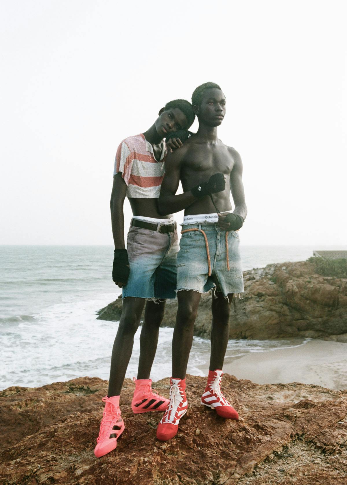 QUAYE WEARS Top LUDOVIC DE SAINT SERNIN Underwear CALVIN KLEIN Shorts and belt SAINT LAURENT BY ANTHONY VACCARELLO Shoes ADIDAS BEDZO WEARS Shorts SAINT LAURENT BY ANTHONY VACCARELLO Underwear CALVIN KLEIN Belt LUDOVIC DE SAINT SERNIN Shoes ADIDAS
