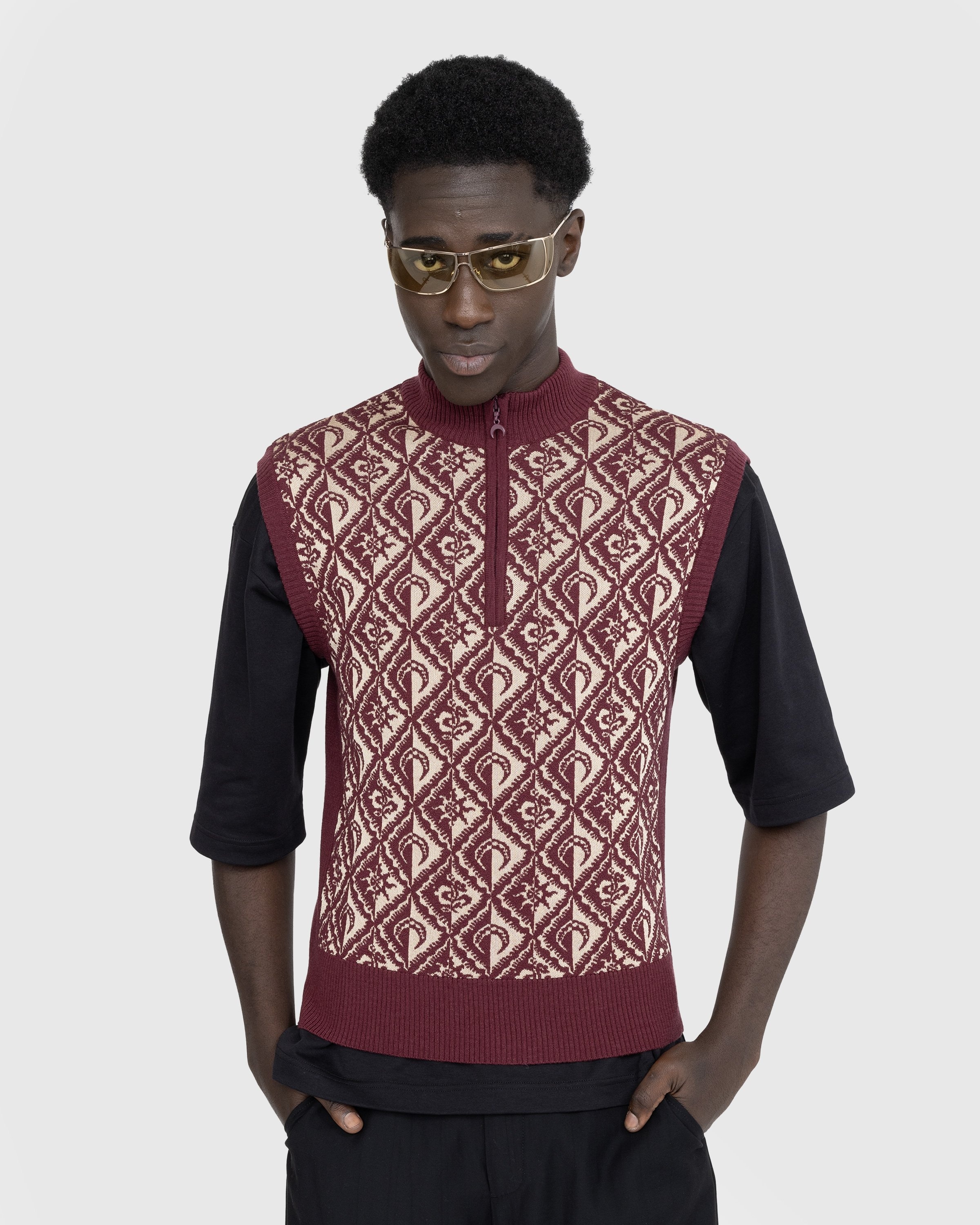 Marine Serre – Moon Diamant Knit Jacquard Sleeveless Pullover Red