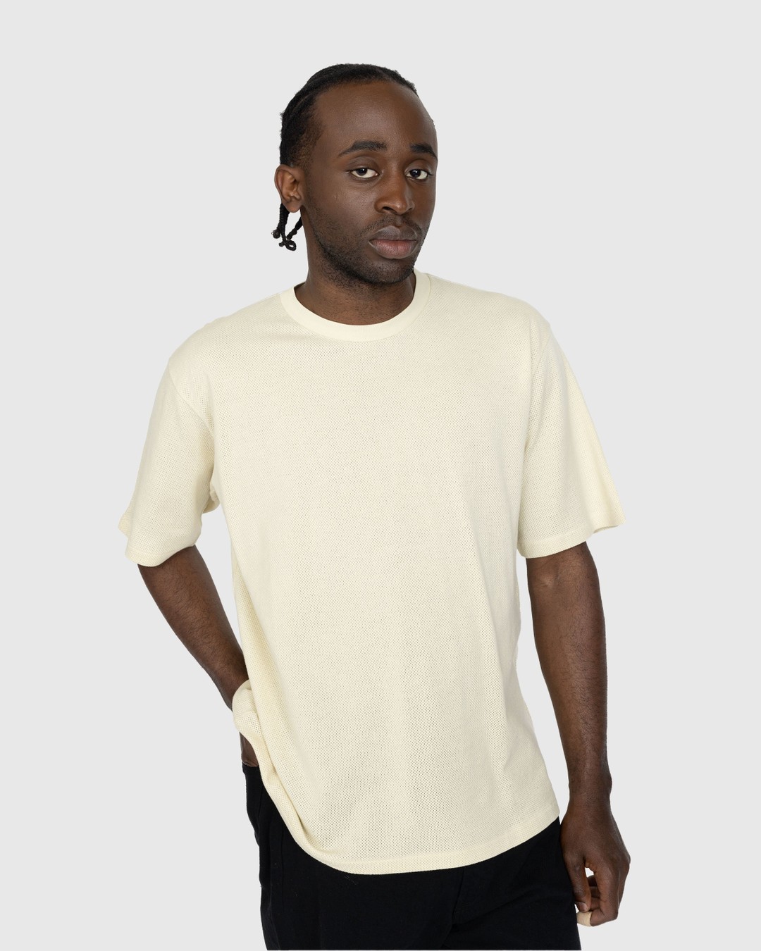 Auralee – Cotton Mesh Dyed Tee Ivory - Tops - Beige - Image 2
