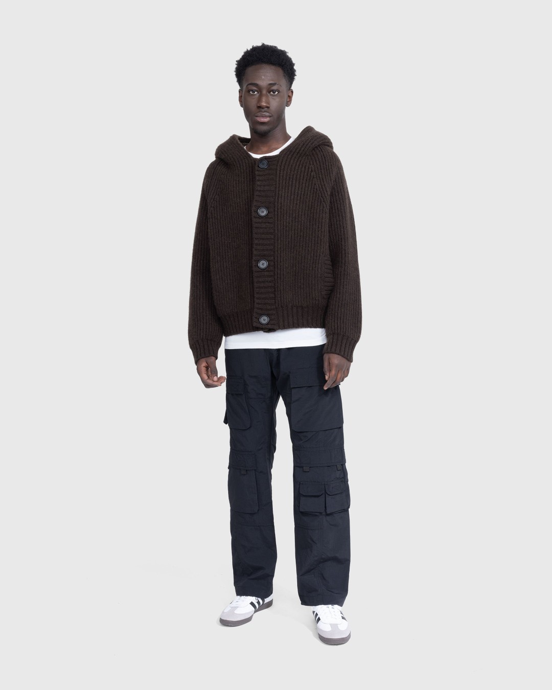 Meta Campania Collective – Michel Exaggerated Rib Cashmere Hooded Cardigan Dark Chocolate Brown - Knitwear - Brown - Image 3