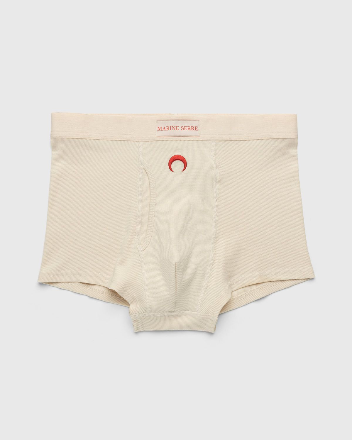 Marine Serre – Organic Cotton Ribbed Boxers Beige - Underwear - Beige - Image 1