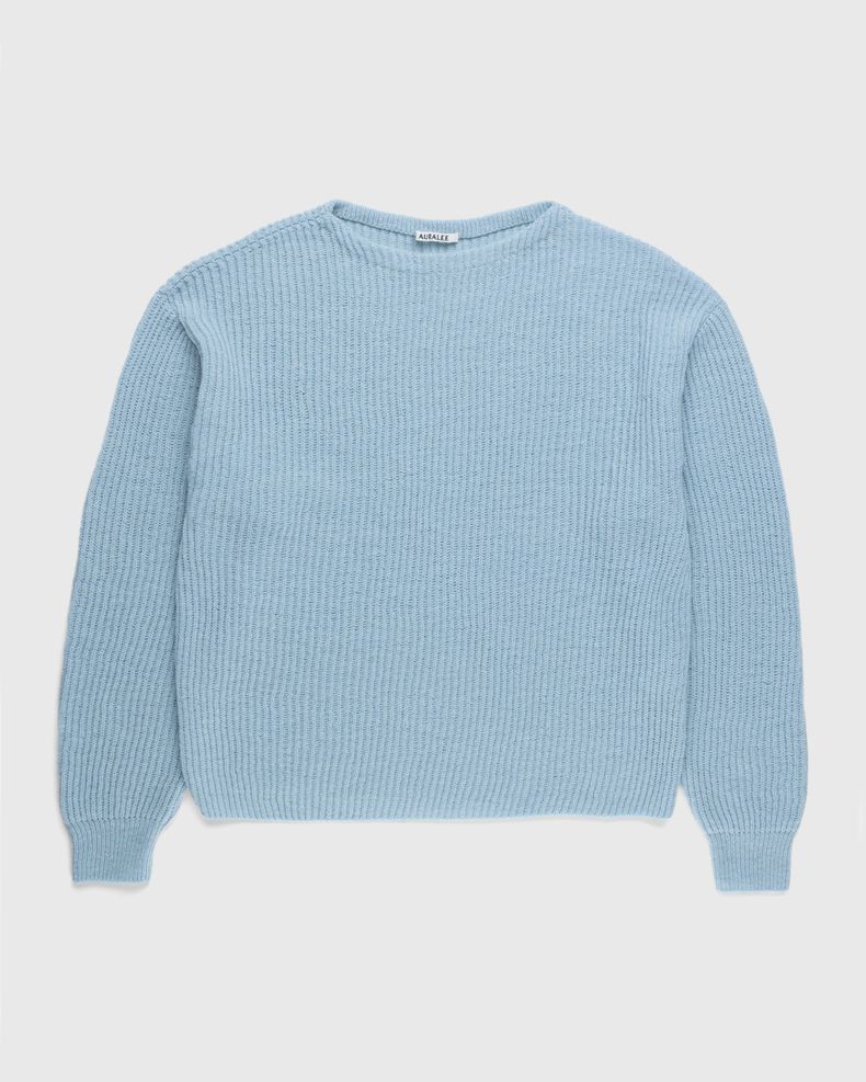 Auralee – Hard Twist Wool Rib Knit Boat Neck Pullover Blue