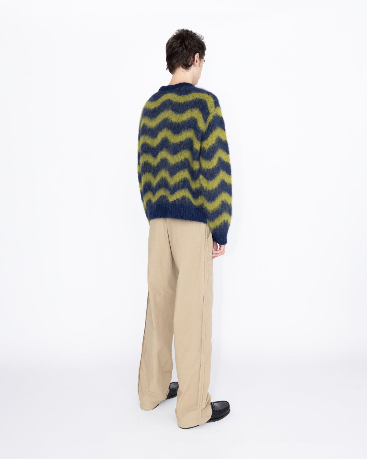 Highsnobiety HS05 – Alpaca Fuzzy Wave Sweater Navy/Olive Green - Knitwear - Multi - Image 5
