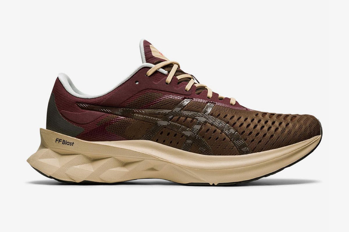 affix x asics novablast sneaker product shot brown