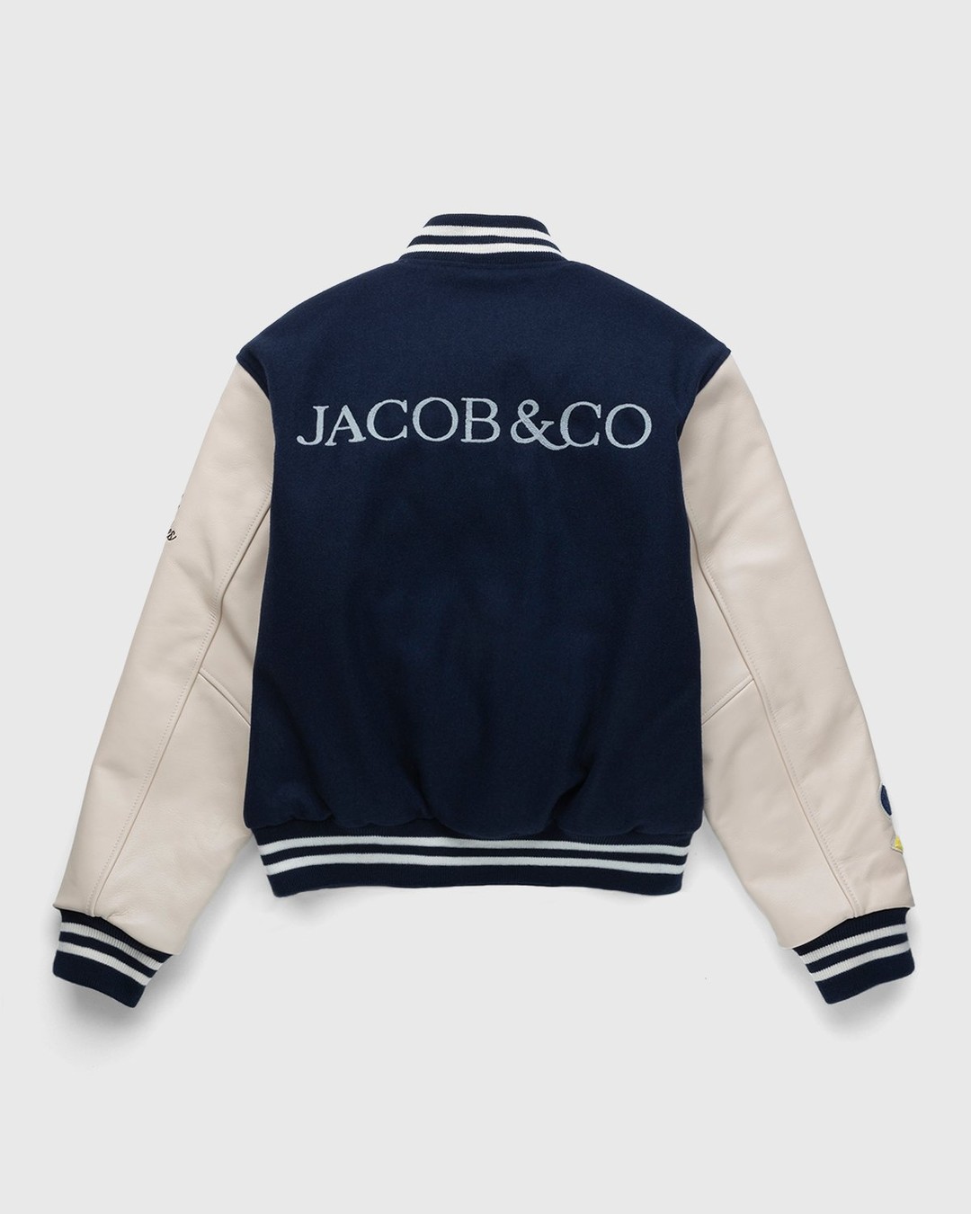 Jacob & Co. x Highsnobiety – Logo Varsity Jacket Navy Creme - Outerwear - Blue - Image 2