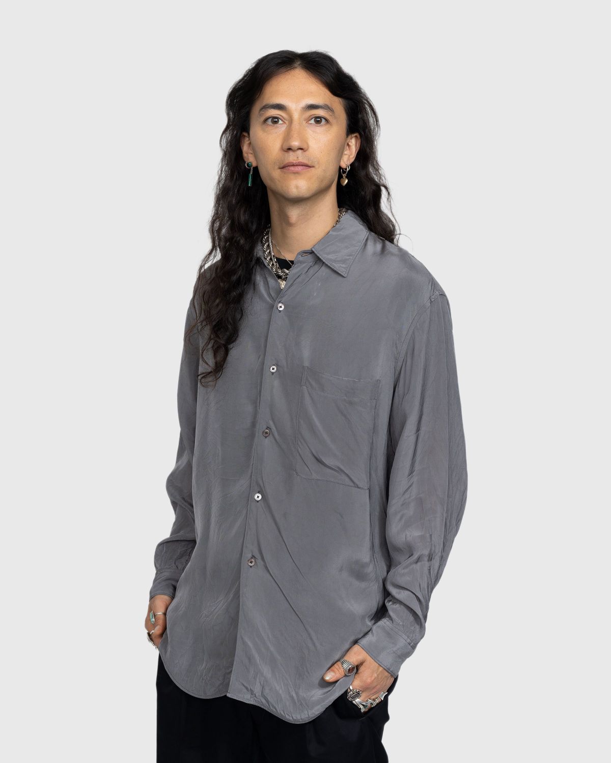 Lemaire – Crinkled Longsleeve Shirt Aluminum - Shirts - Grey - Image 2