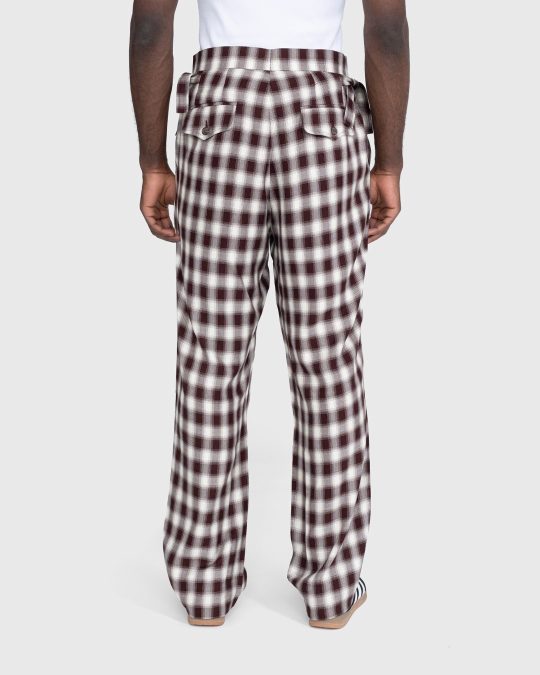 Bode – Shadow Plaid Side-Tie Trousers Brown - Trousers - Brown - Image 4