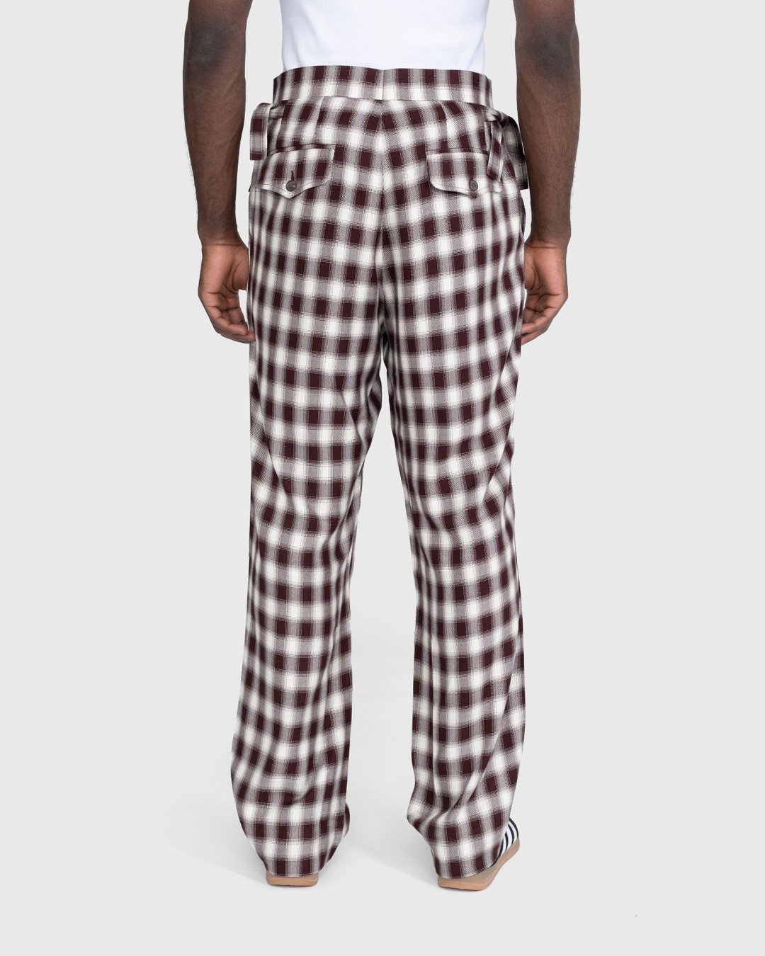 Bode – Shadow Plaid Side-Tie Trousers Brown - Pants - Brown - Image 4