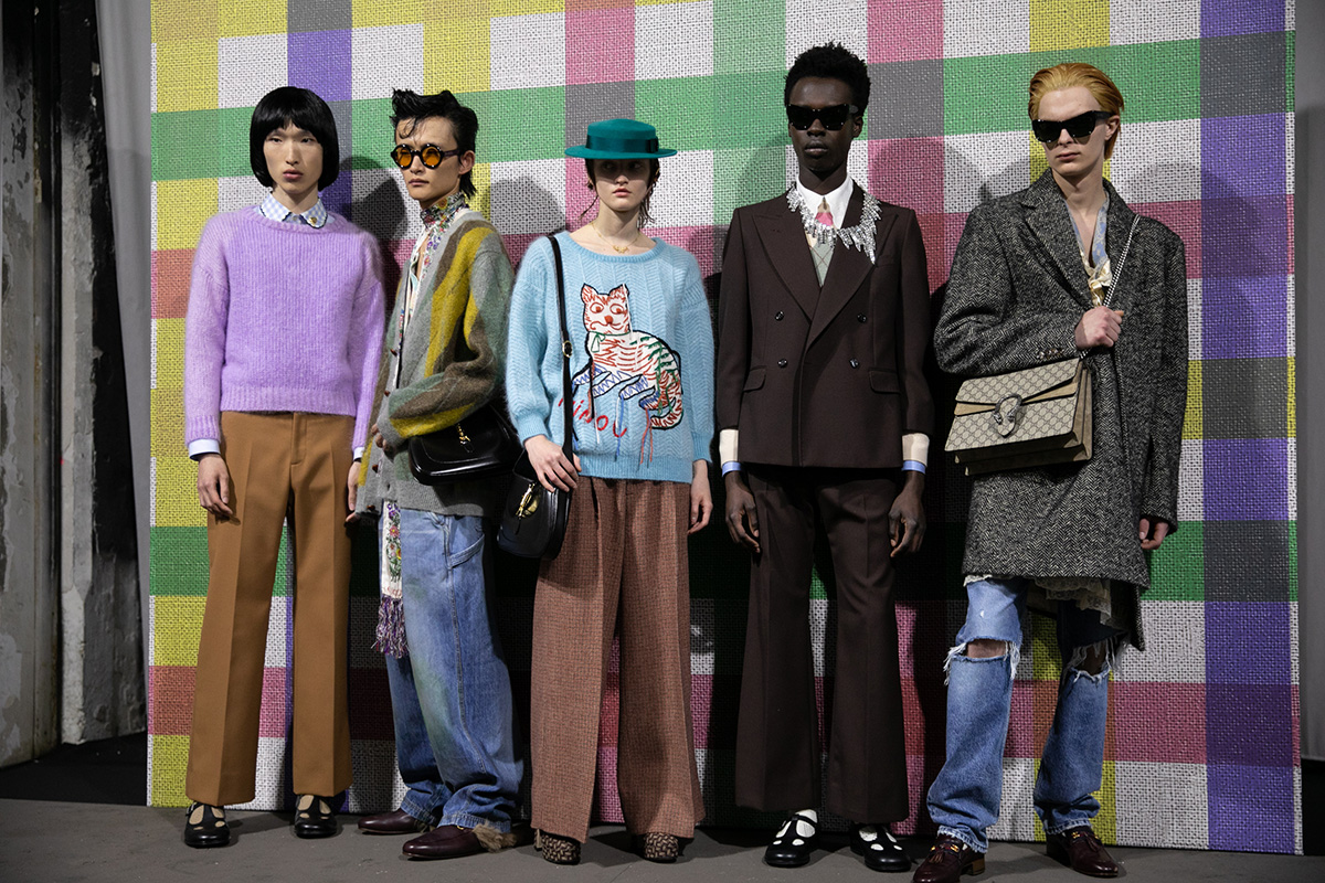 models line up for Gucci Mens fashion show