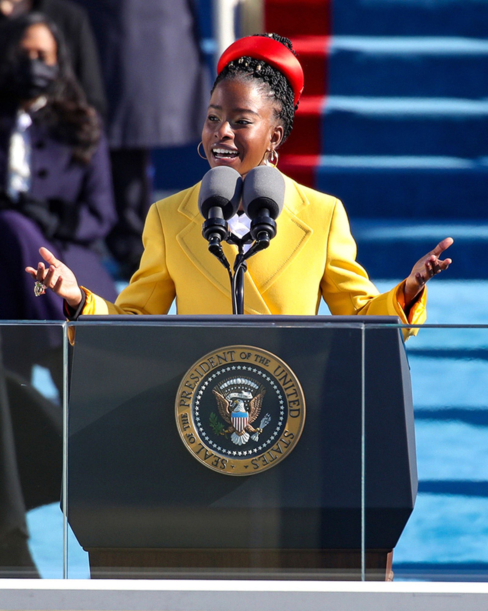 Youth Poet Laureate Amanda Gorman speaks at the inauguration of U.S. President Joe Biden on the West Front of the U.S. Capitol on January 20, 2021 in Washington, DC.