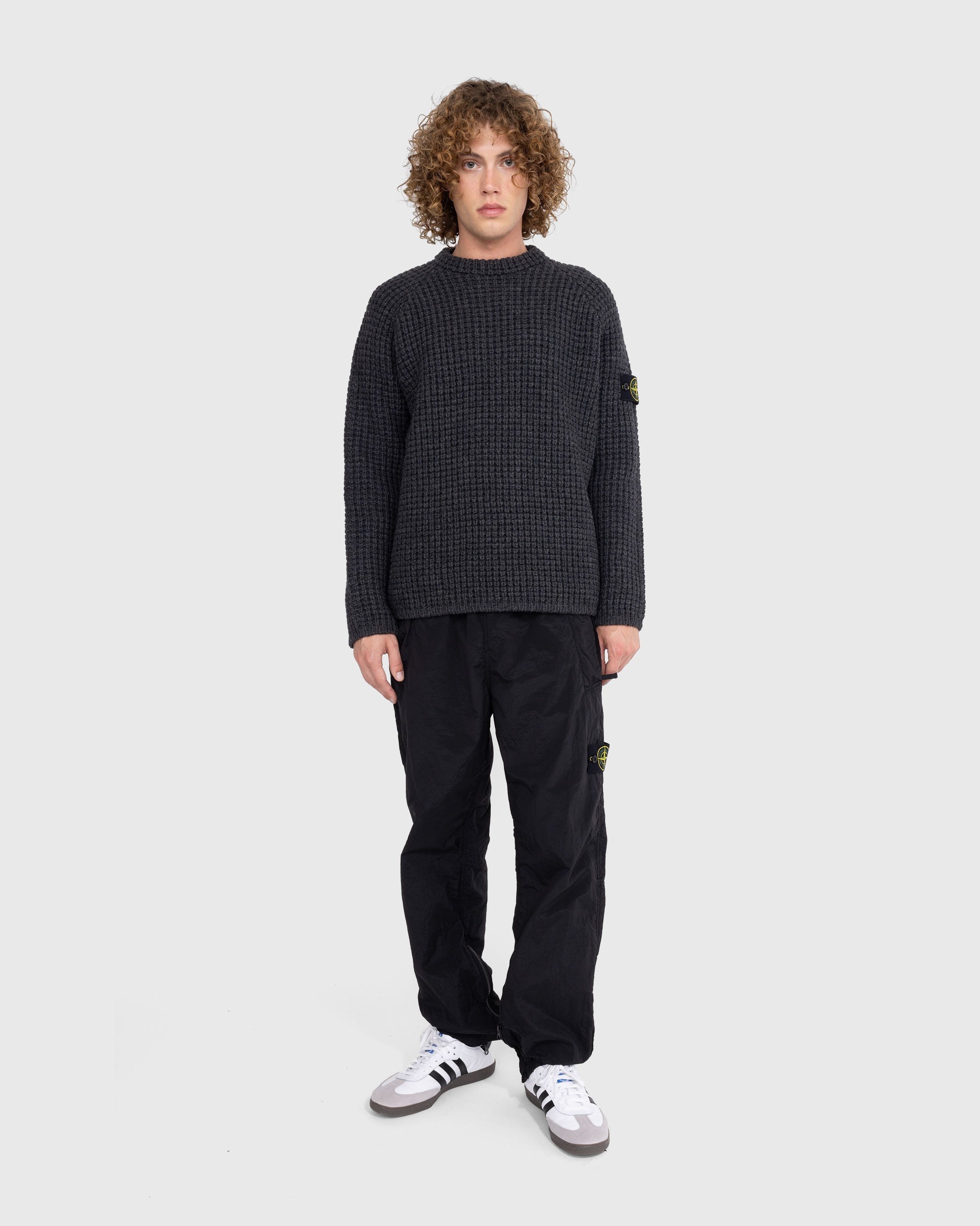 Stone Island – Waffle Knit Sweater Melange Charcoal - Knitwear - Grey - Image 5