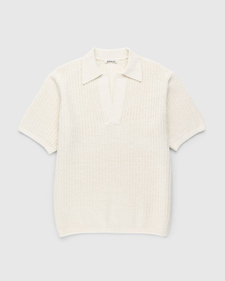 Auralee – Brushed Cotton Wool Rib Knit Skipper Polo White