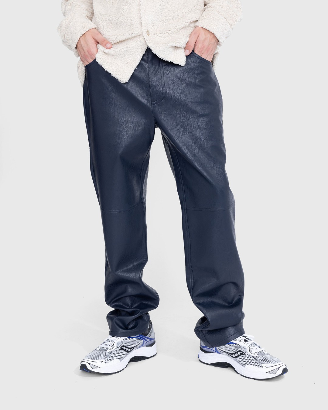 Navy faux leather new arrivals trousers