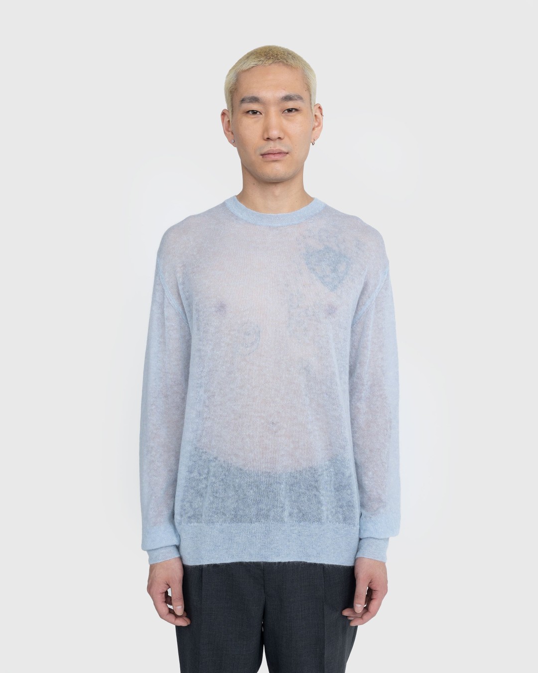 オーラリー KID MOHAIR SHEER KNIT TEE BLUE-