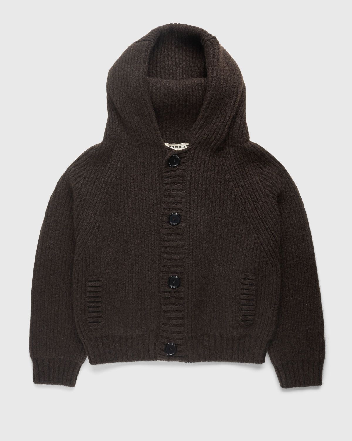 Meta Campania Collective – Michel Exaggerated Rib Cashmere Hooded Cardigan Dark Chocolate Brown - Knitwear - Brown - Image 1