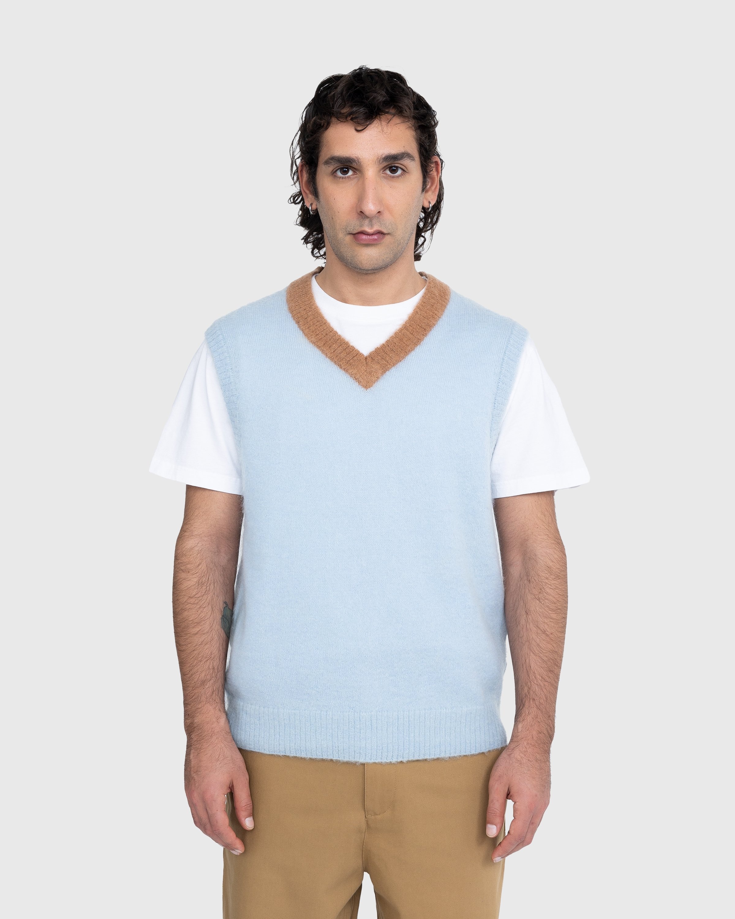 Highsnobiety – Light Alpaca Sweater Vest Light Blue/Brown - Gilets - Blue - Image 2