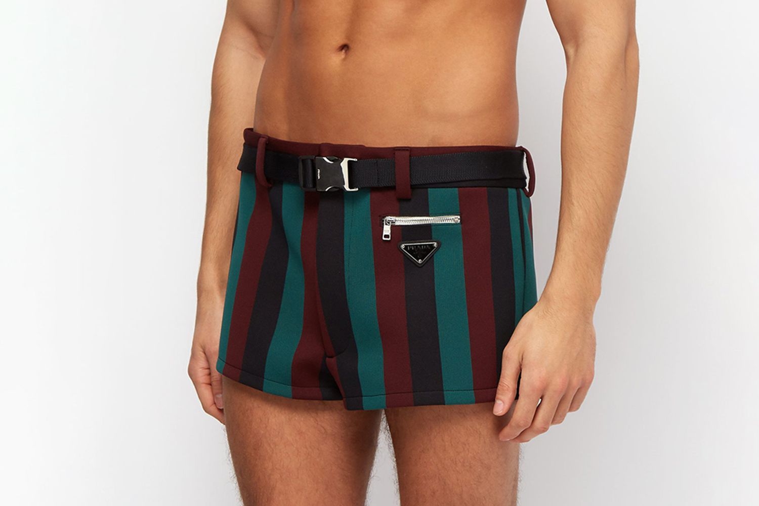 Belted Striped Swim Shorts