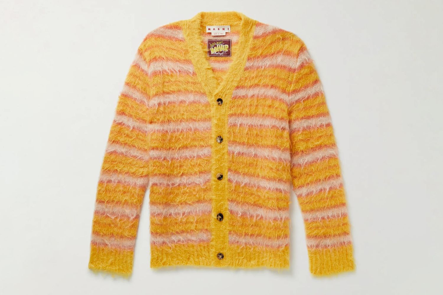 Striped Brushed Mohair-Blend Cardigan
