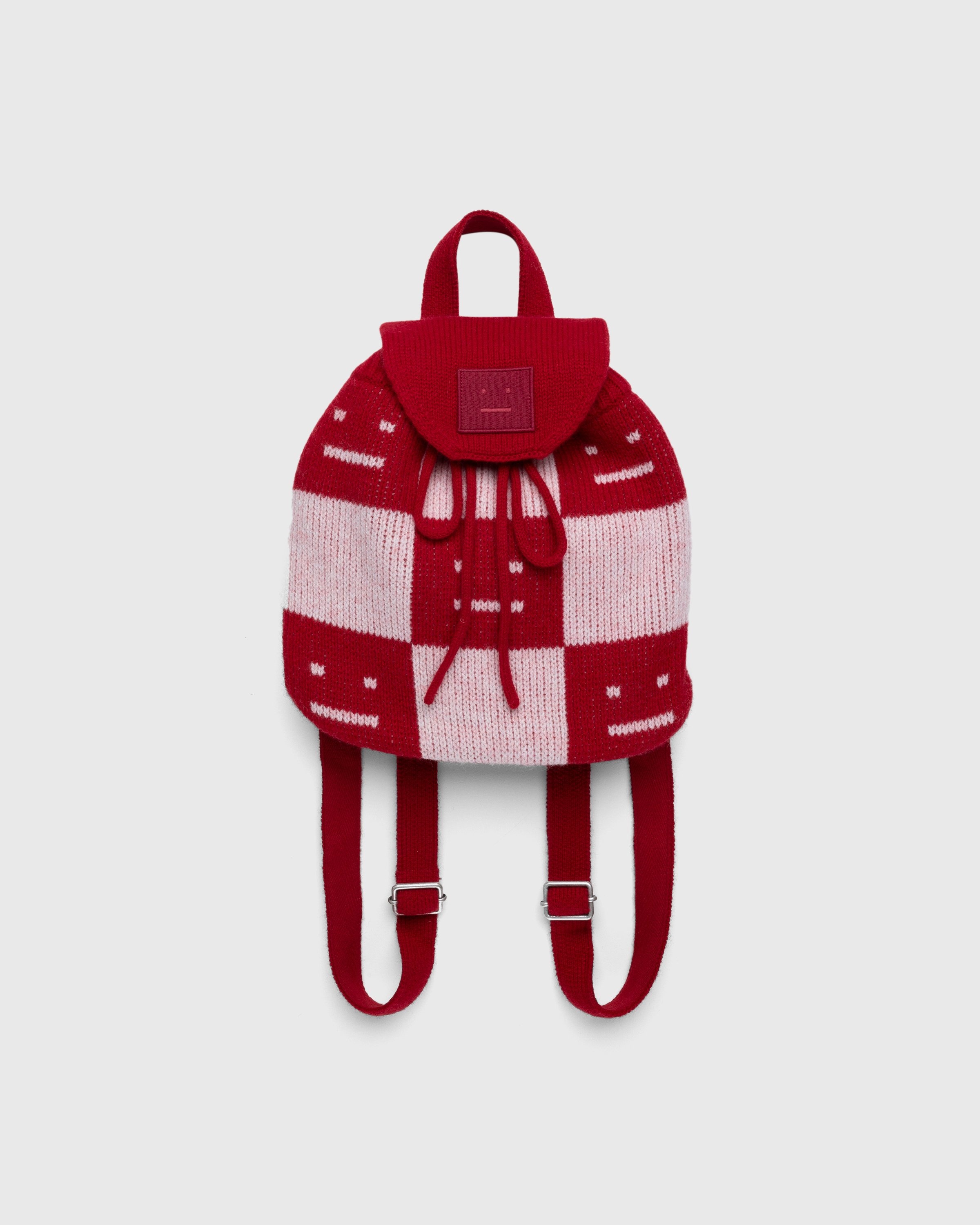 Acne Studios – Knit Face Backpack Deep Red/Faded Pink/Melange - Bags - Red - Image 1