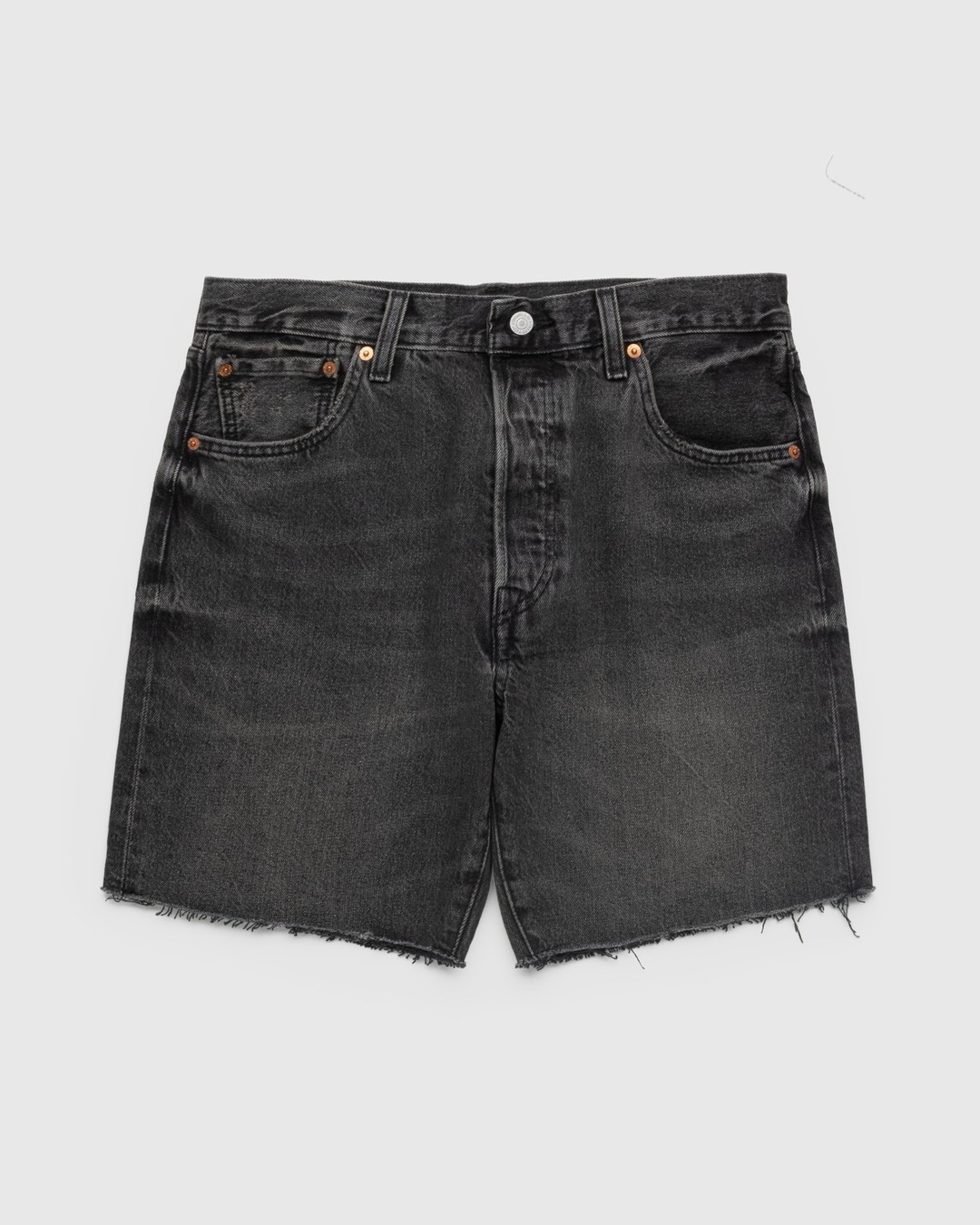 Black denim cut top off shorts