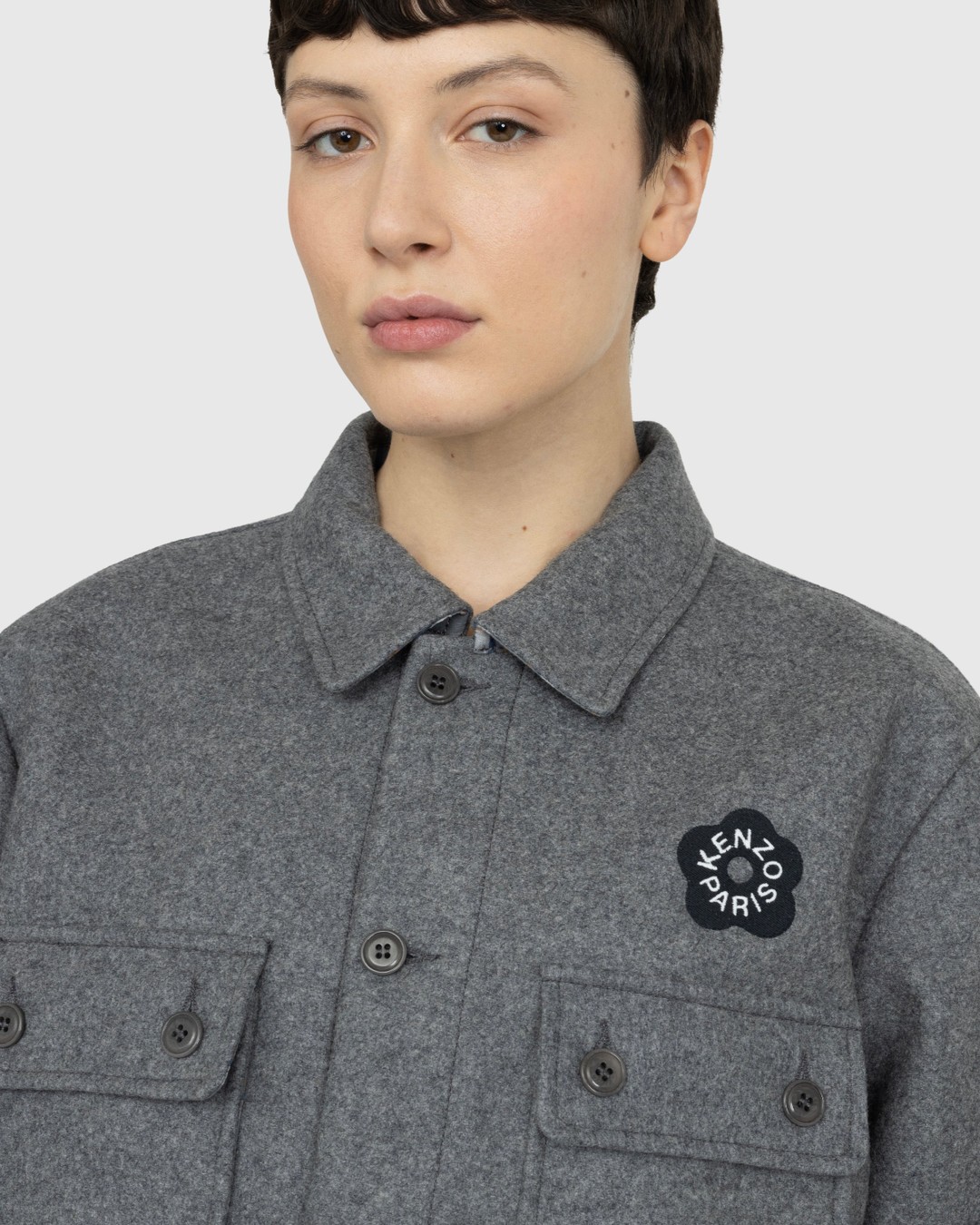 Kenzo – Wool ‘BOKE FLOWER 2.0’ Overshirt - Shirts - Grey - Image 6