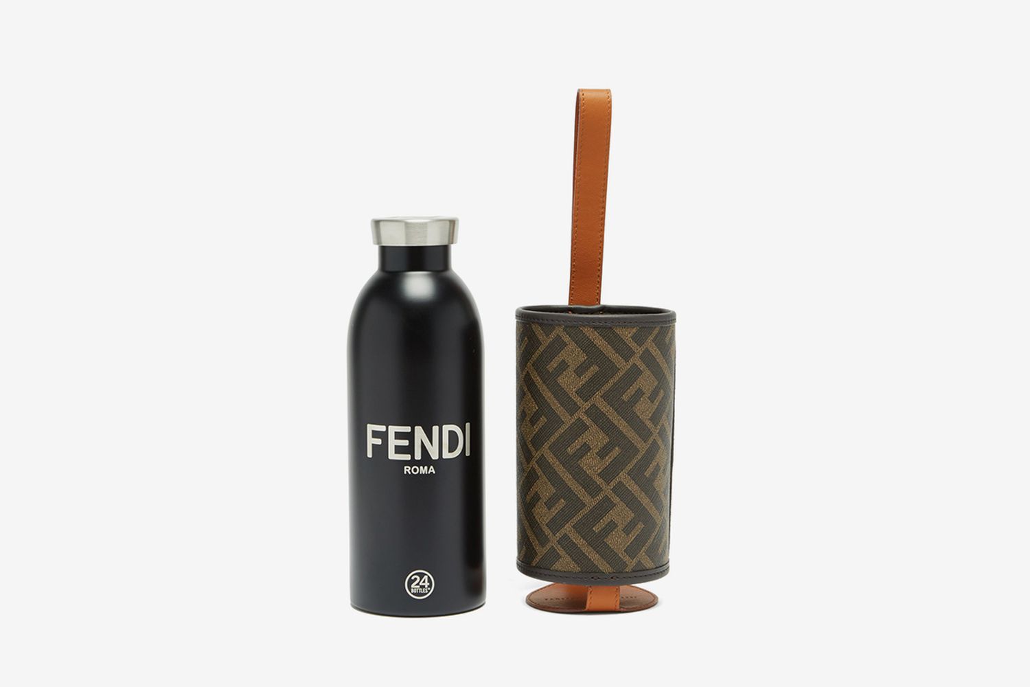 Stainless-Steel Bottle and FF-Logo Leather Case