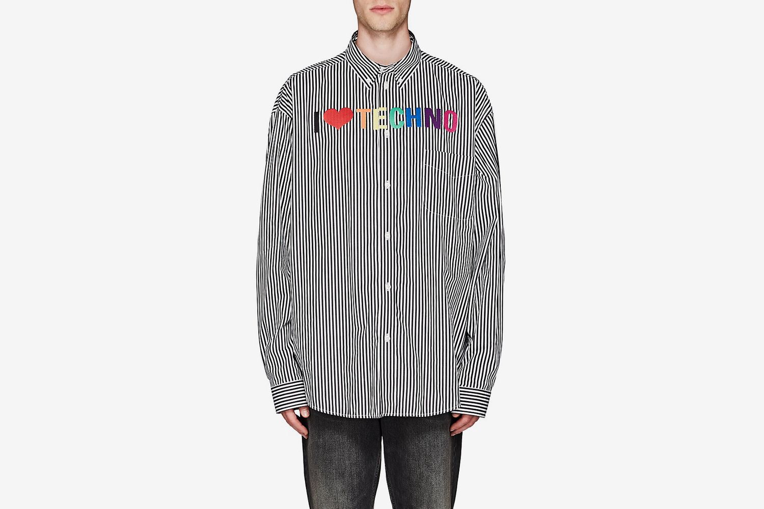 "I Love Techno" Striped Cotton Shirt