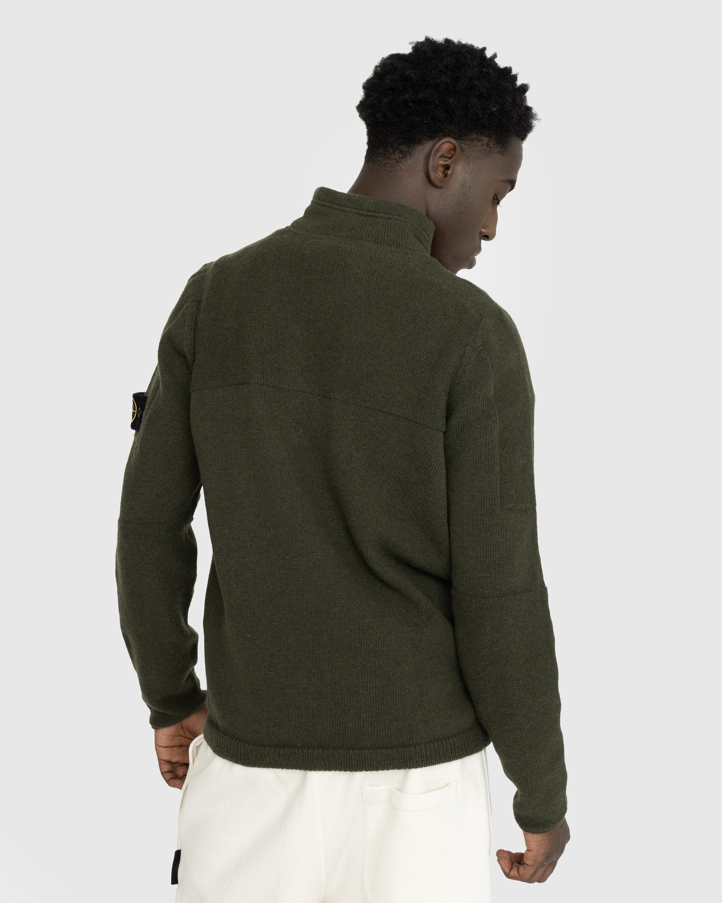 Stone Island – Lambswool Half-Zip Knit Olive - Knitwear - Green - Image 3