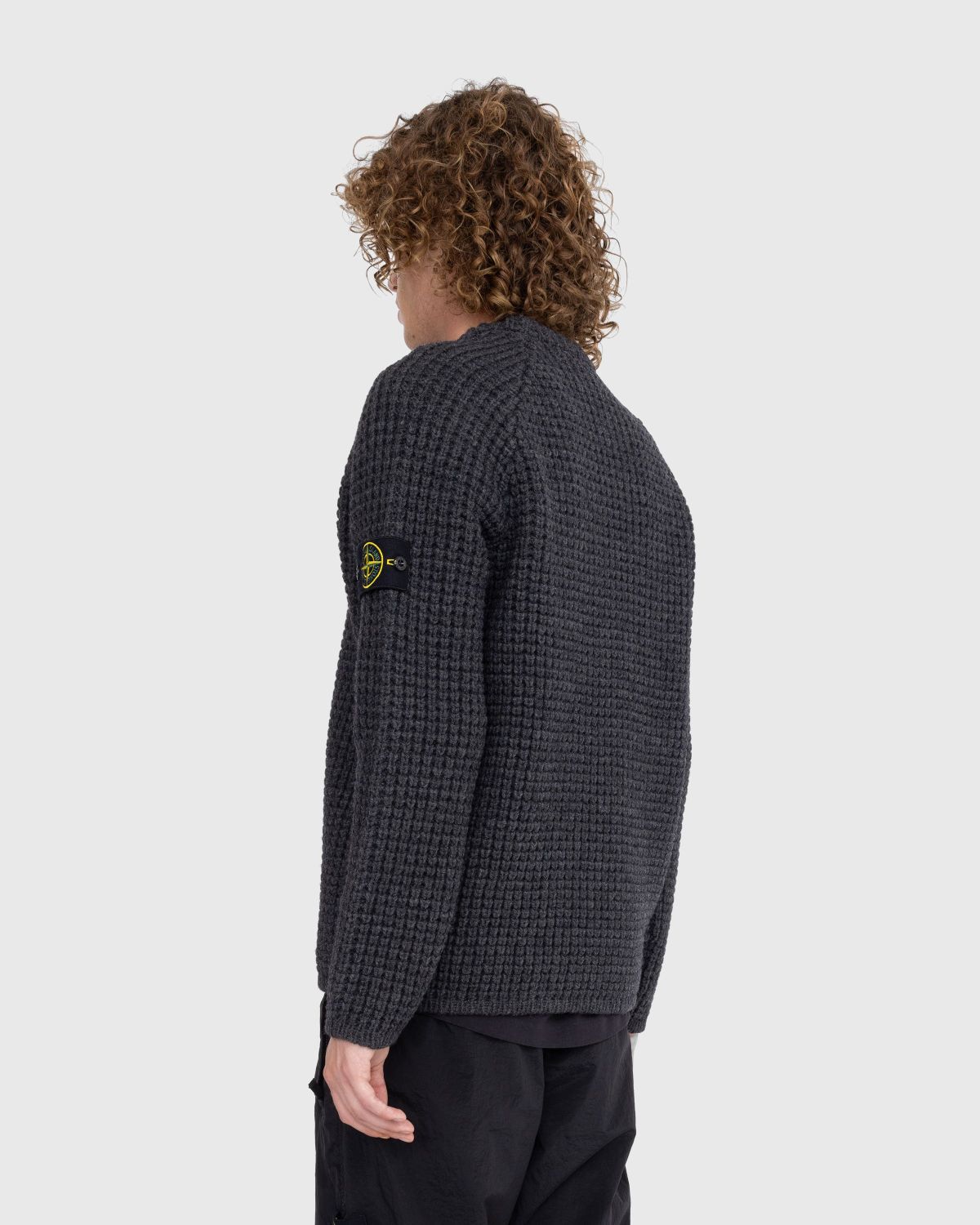 Stone Island – Waffle Knit Sweater Melange Charcoal - Knitwear - Grey - Image 3