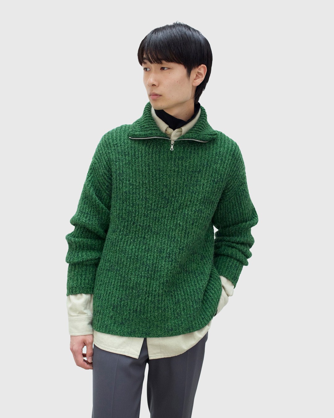 Auralee – Wool Baby Alpaca Mix Rib Knit Zip Turtle | Highsnobiety Shop