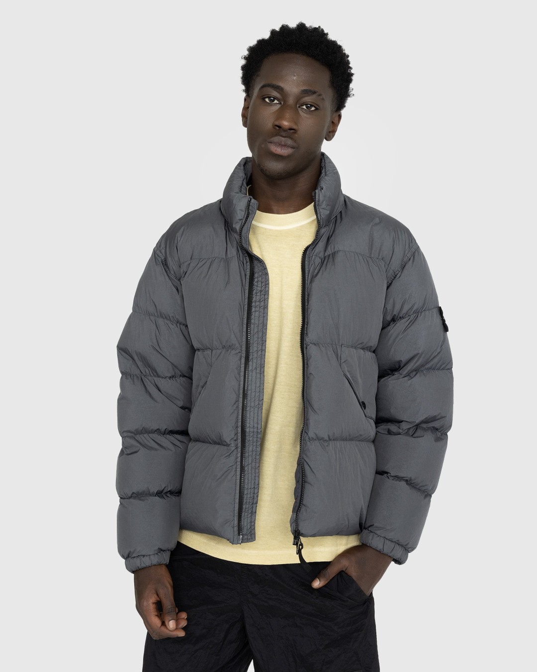 Grey down puffer best sale jacket