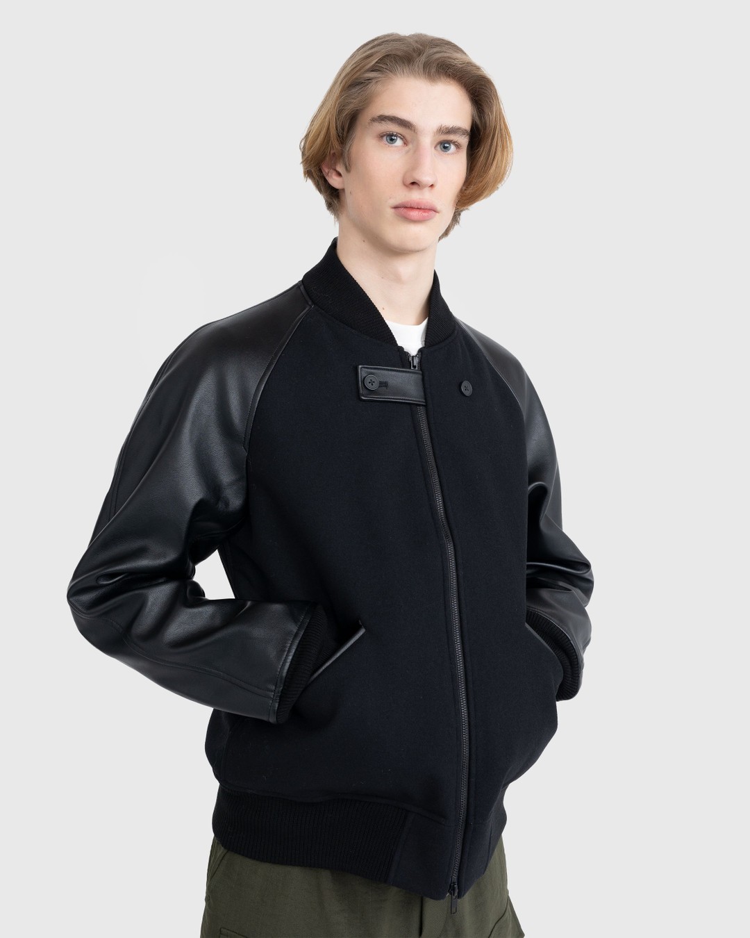 BOSS - Varsity-style jacket with monogram-embossed leather sleeves