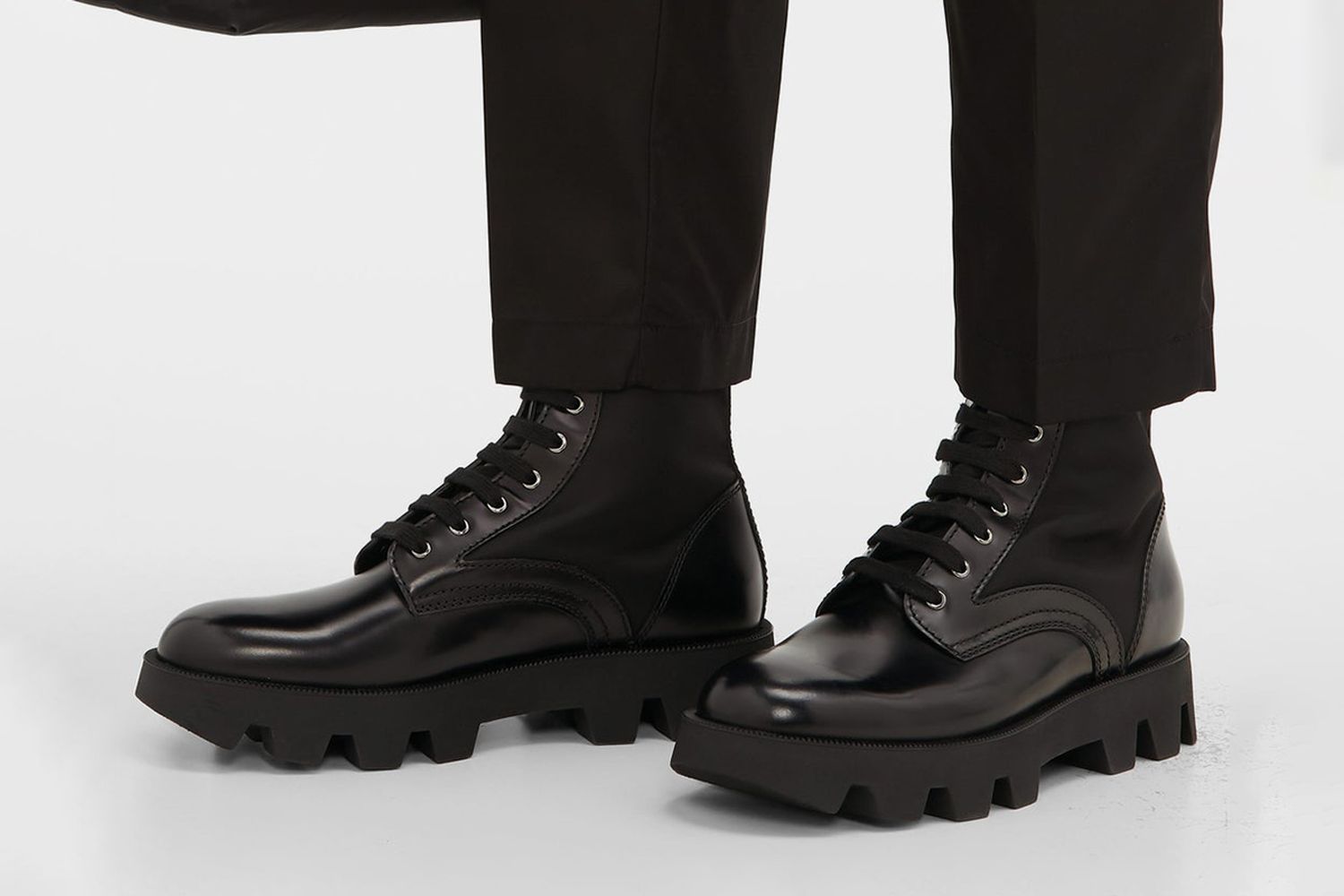 Exaggerated Tread-Sole Leather Ankle Boots