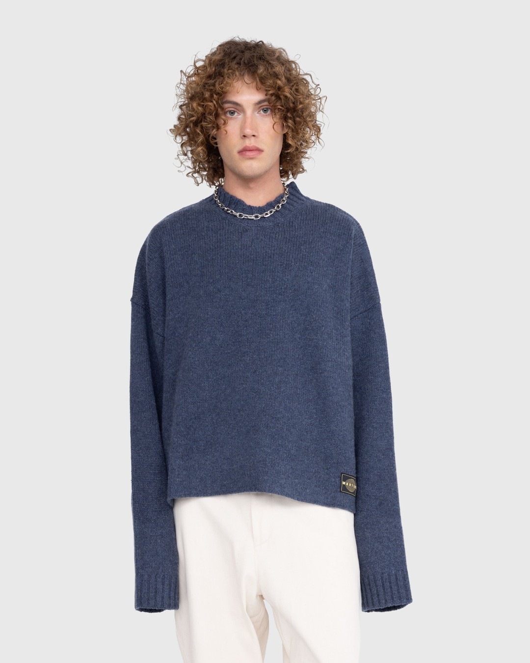 Martine Rose – Oversized V-Neck Jumper Indigo - Knitwear - Blue - Image 2