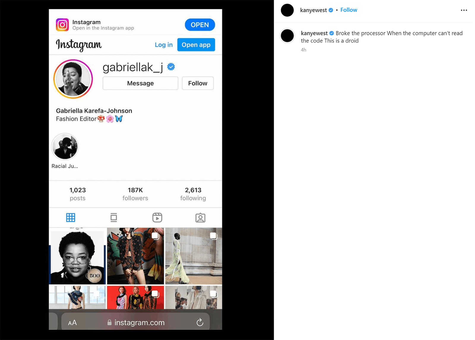 kanye west yzy szn gabrielle harassment instagram (2)