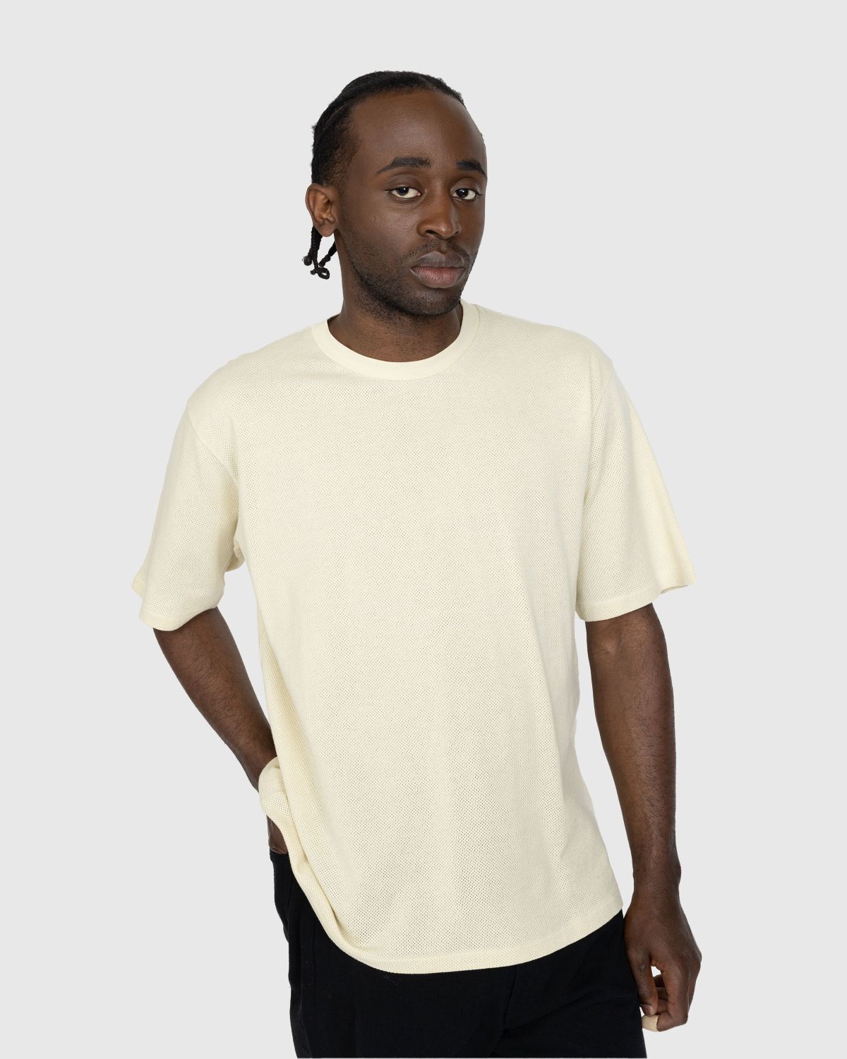 Auralee – Cotton Mesh Dyed Tee Ivory - Tops - Beige - Image 2