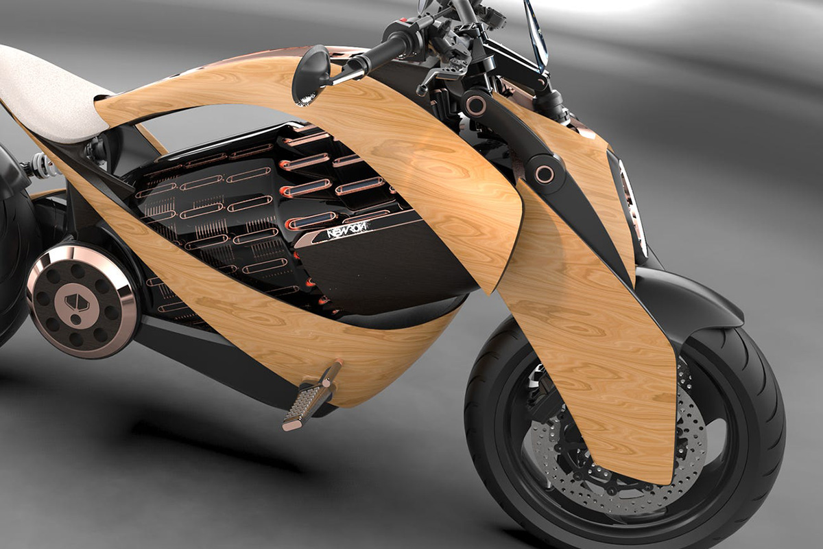 Newron Motors EV-1 Wooden Electric Motorcycle