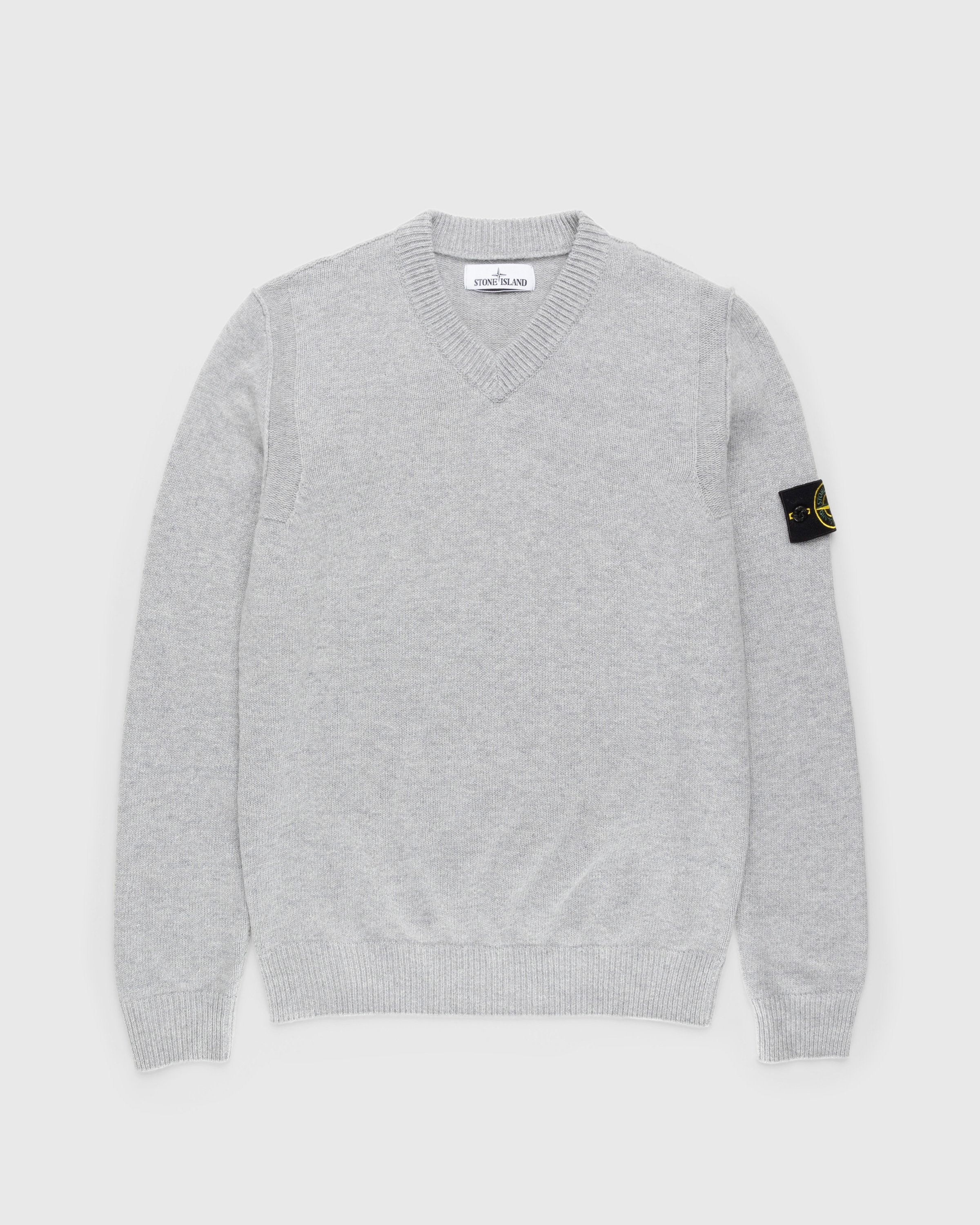 Stone Island – Wool V-Neck Sweater Pearl Grey - V-Necks Knitwear - Grey - Image 1