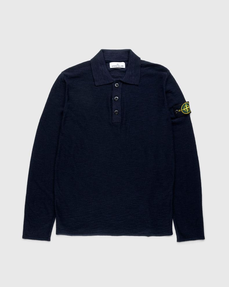 Knit Long-Sleeve Polo Navy Blue