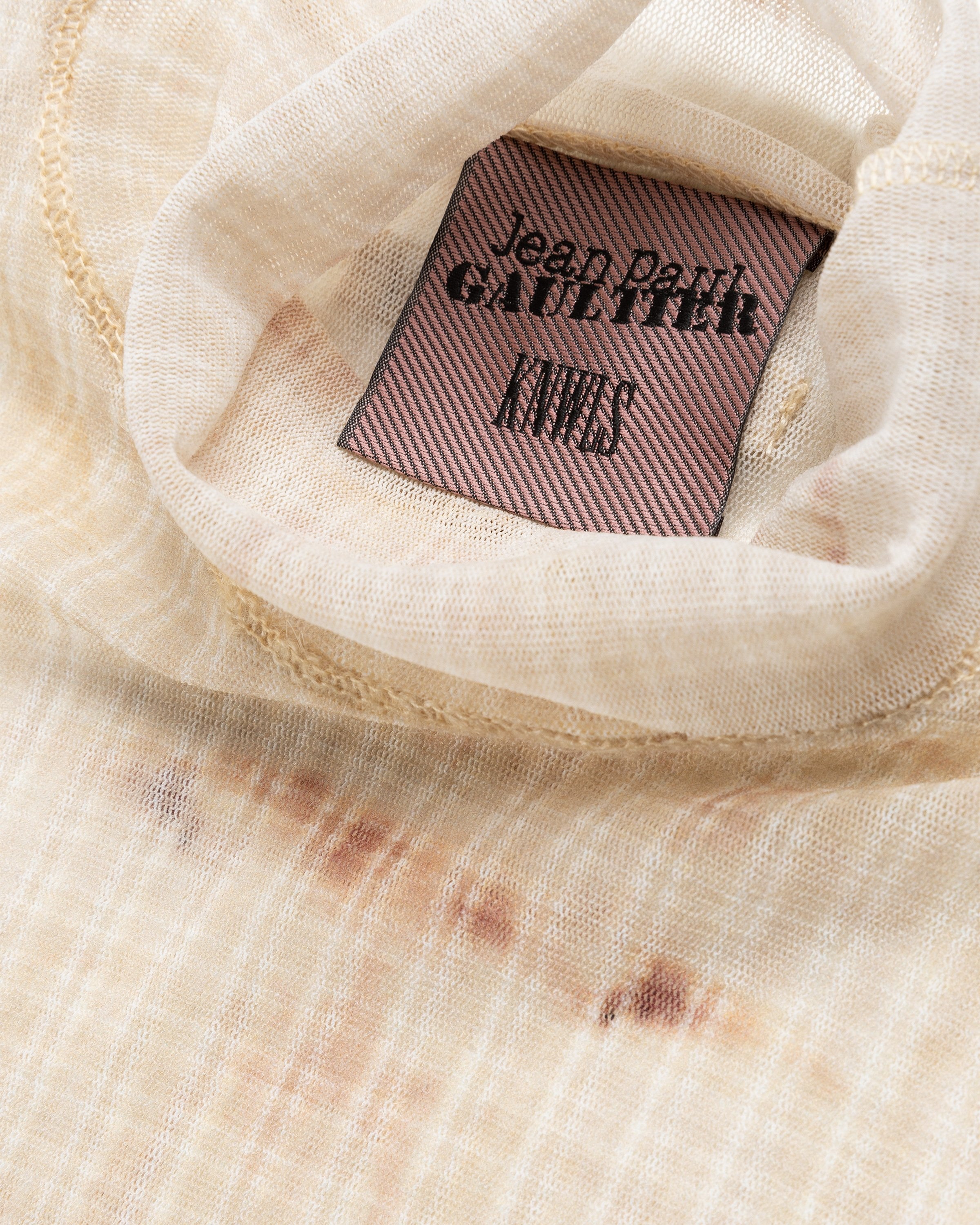 Jean Paul Gaultier – High Neck Longsleeve Printed Stripe Top Ecru/Brown - Longsleeves - Beige - Image 5