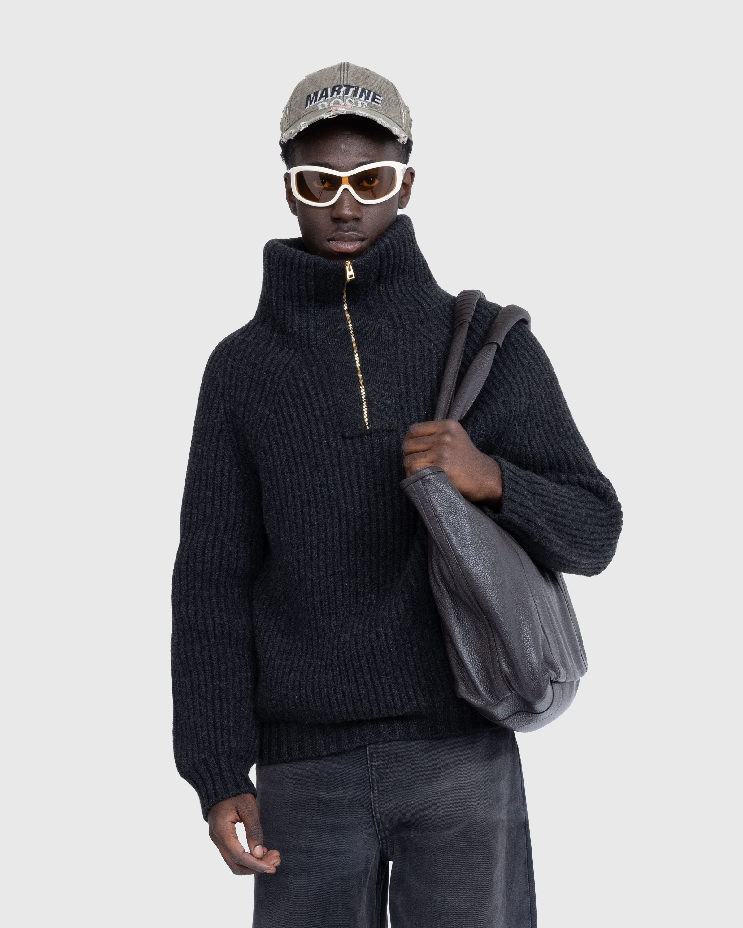 Meta Campania Collective – Michel Exaggerated Rib Cashmere Half Zip Weimaraner Grey - Knitwear - Grey - Image 4